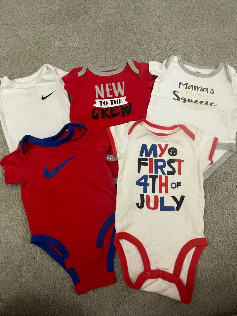 Nike Red, White and Blue Baby One-Piece Bodysuit Set